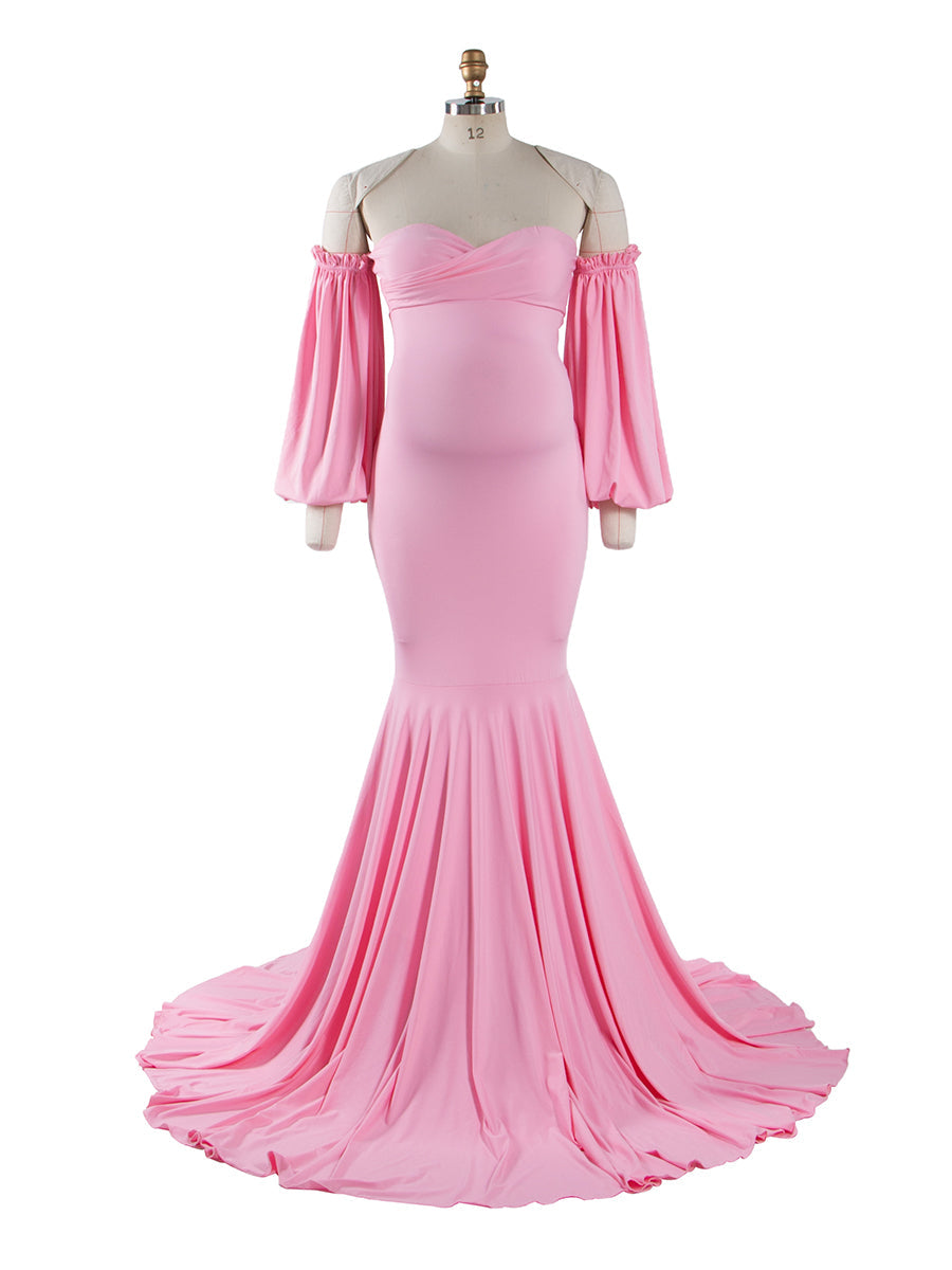 Lange Ärmel, dehnbarer Stoff, Meerjungfrau-Stil, Umstandskleid für Fotoshootings, Umstandskleid, Brautjungfernkleid, Abendkleid, YeWen YW21009 