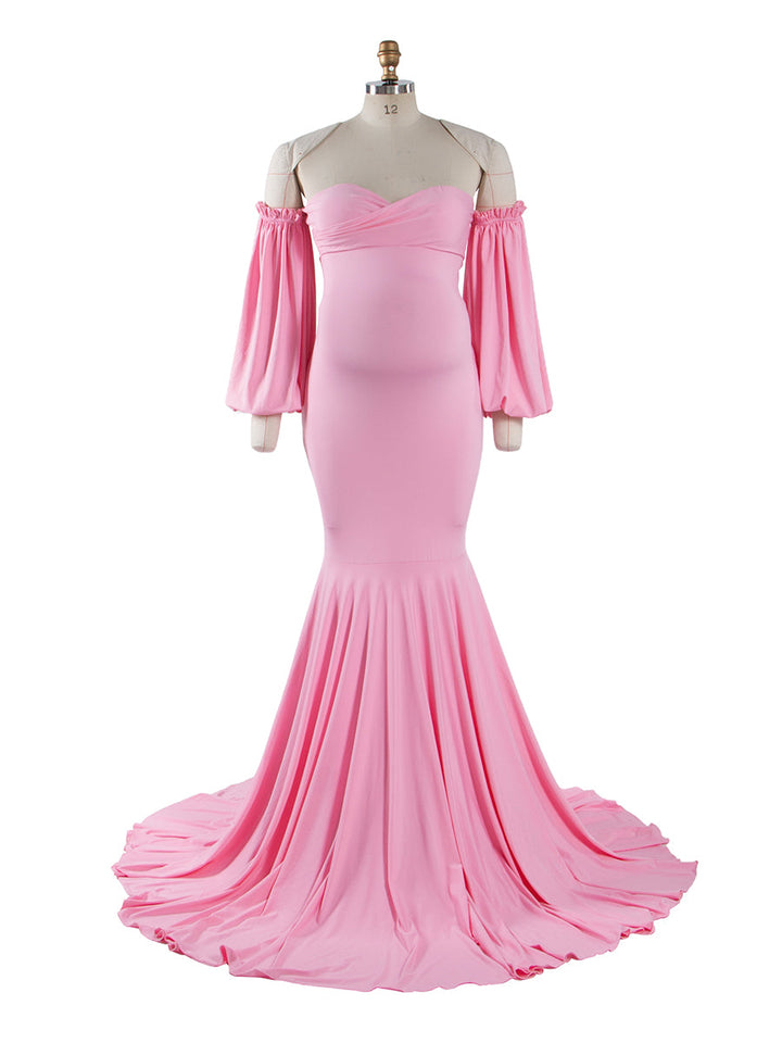 Lange Ärmel, dehnbarer Stoff, Meerjungfrau-Stil, Umstandskleid für Fotoshootings, Umstandskleid, Brautjungfernkleid, Abendkleid, YeWen YW21009 