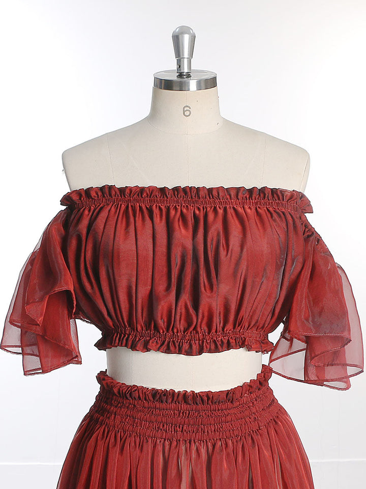 Seidenweiches Organza-Zweiteiler-Set für Damen im Boho-Stil/Oberteil und Rock für Schwangerschafts-Fotoshootings, YW230309