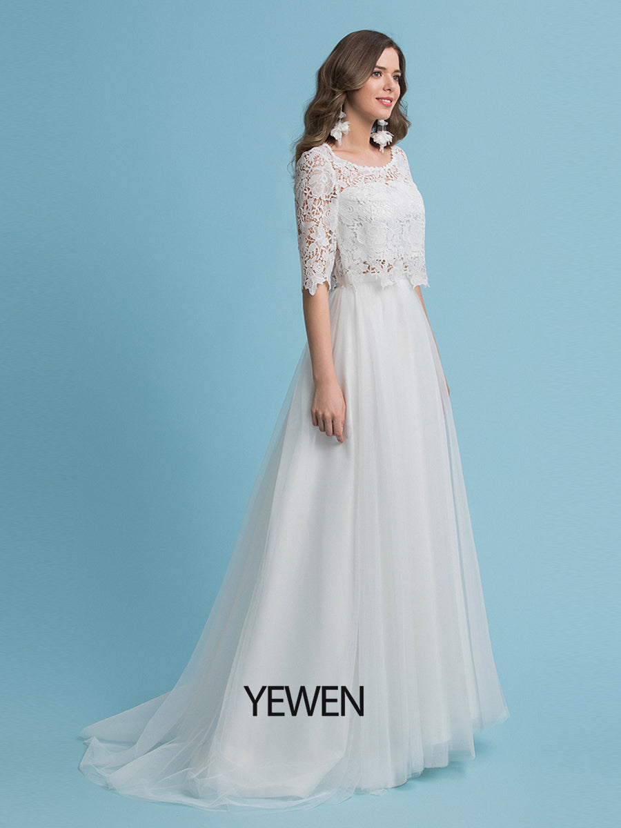 A-Linie Bohemian Brautkleider Lace Top Strand Hochzeit Brautkleid 