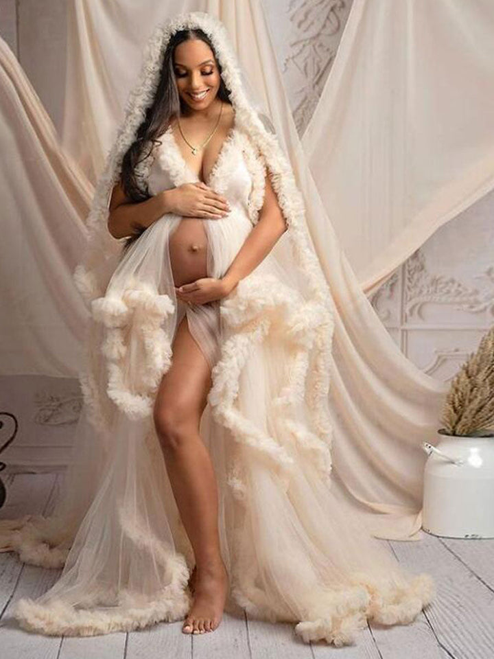 Elegante ärmellose Umstandskleider mit Rüschen für Fotoshootings YEWEN