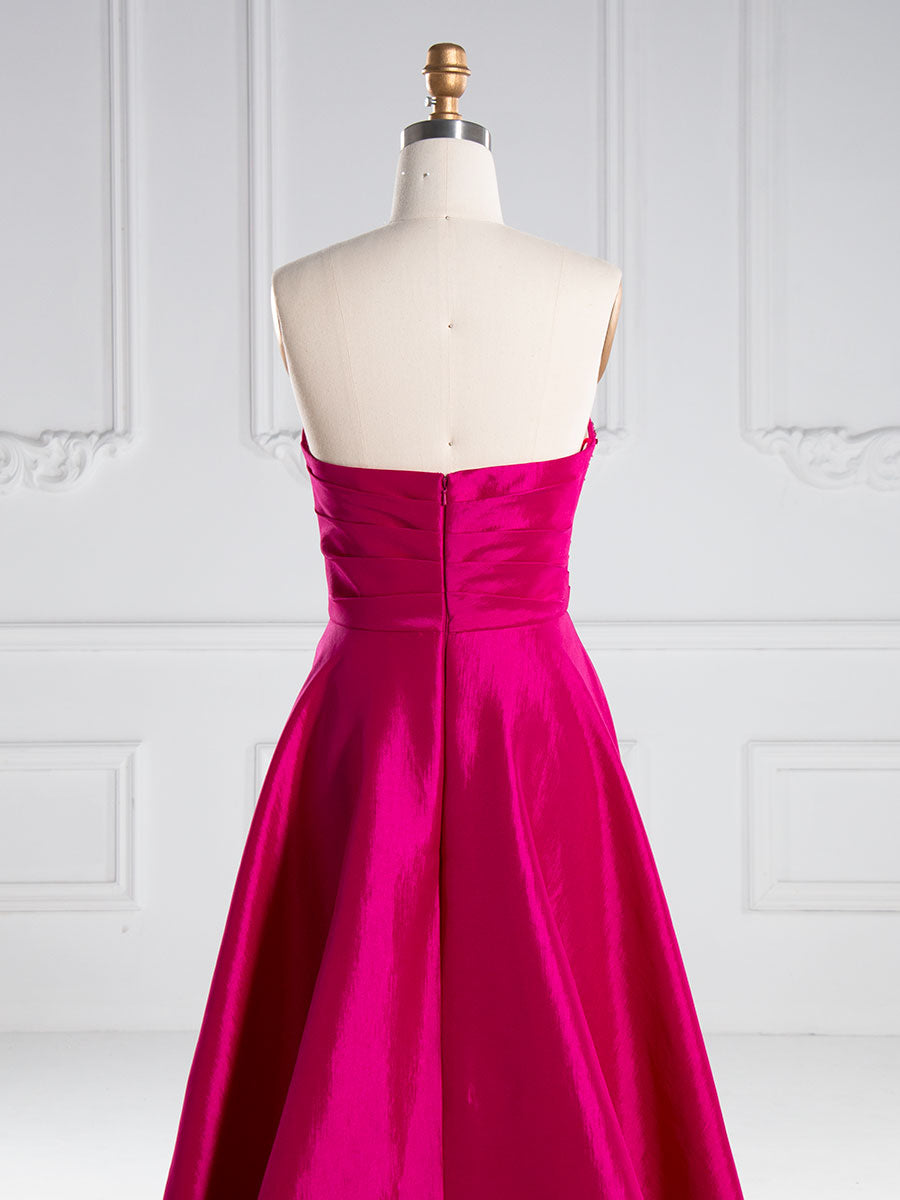 Rose Pink, Mermaid Strapless Sweep Train ,Satin Prom Dresses 