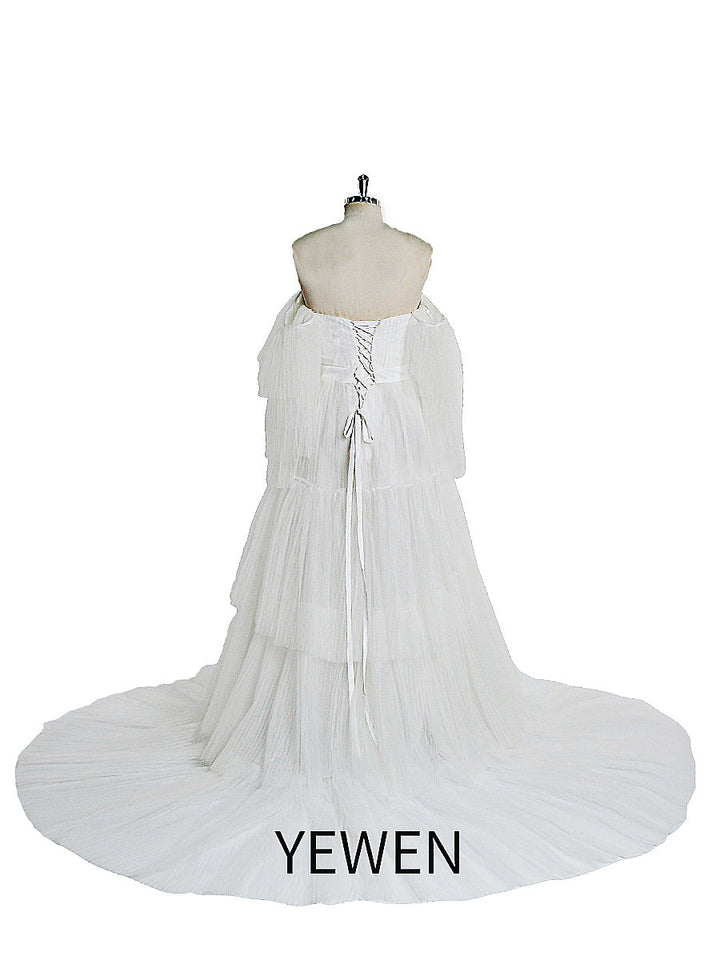 Sexy schulterfreies Umstandskleid mit Rüschen und Schnürung, Abendkleid für Fotoshootings, YW2051 