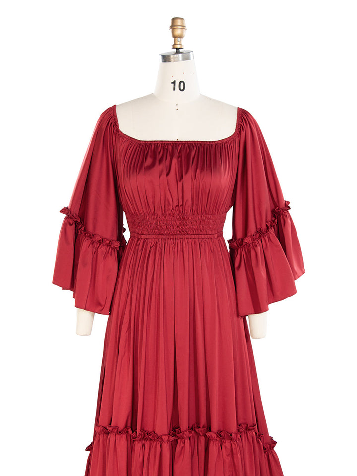Damen-Fotografiekleid mit Ärmeln mit Seitenschlitzen, elastischer Taille, Kundenschrank, Fotoshooting-Kleid YW240042