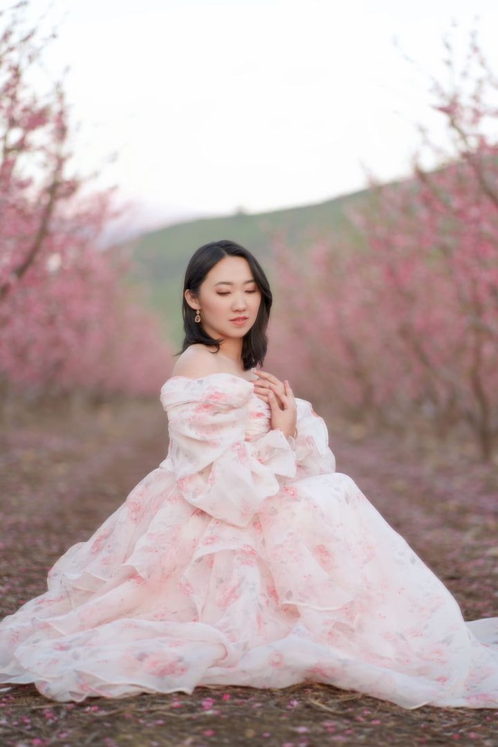 A Line , Floor Length , Printing Floral Prom Dress , Photo Shoots Dress