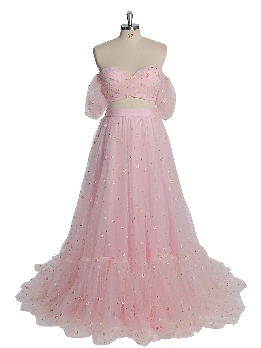 Neues Tüllkleid mit Stickerei für Damen, 2-teiliges Set, elastische Taille, Kleid für Fotoshootings, YW231030