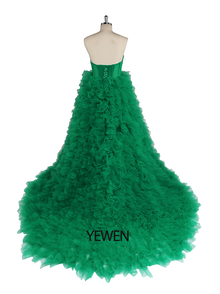 Elegantes, errötendes, rüschenbesetztes Tüll-Brautkleid, Foto-Shooting-Kleid, YEWEN YW220924 