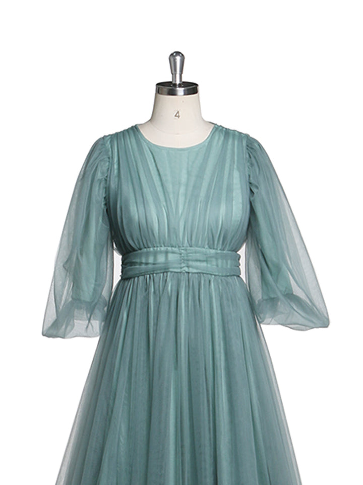 Puffärmel Abendkleid Lang Rundhals Damen Elegant Partykleid Fotoshooting Kleider YEWEN YD21919 