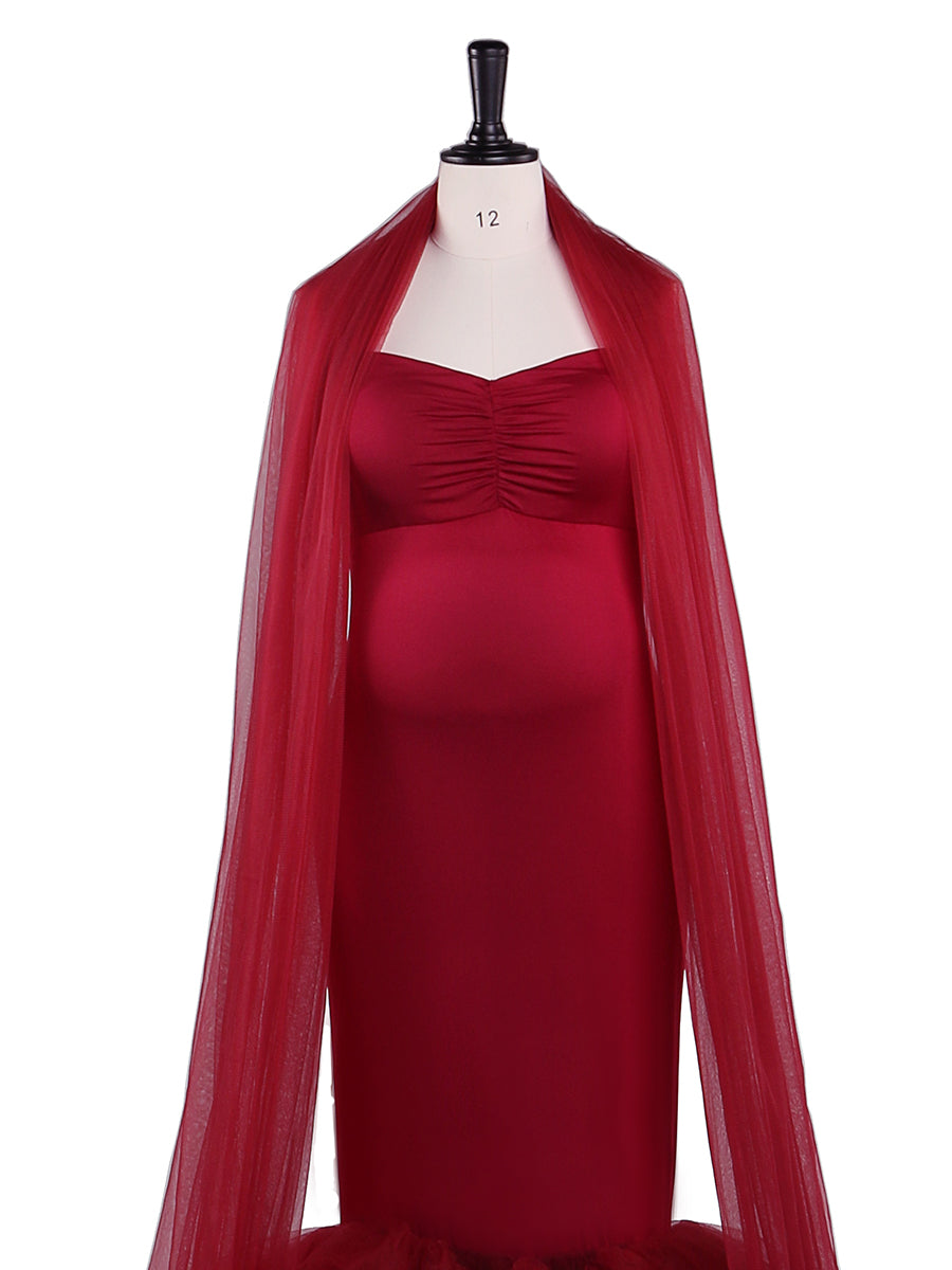Burgunderrotes Meerjungfrauen-Umstandskleid für Fotoshootings, Kleid für Babyparty YW21036 