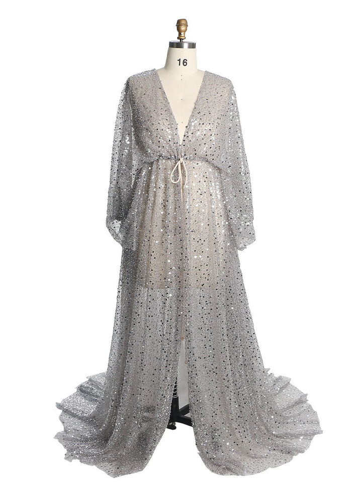 Umstandskleid mit goldenen Pailletten und Perlen für Fotoshootings, Stretch-Taille, Schwangerschaftsfotografie, Robe, Babyparty-Kleid YD21820 
