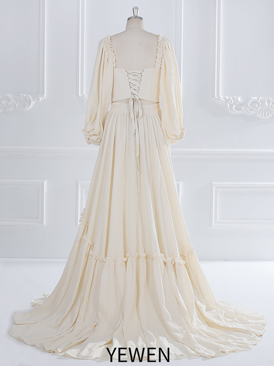 Long Sleeves , Elastic Back Waist, Woman Cotton Maxi Dress ,Photoshoot Dresses for Ladies