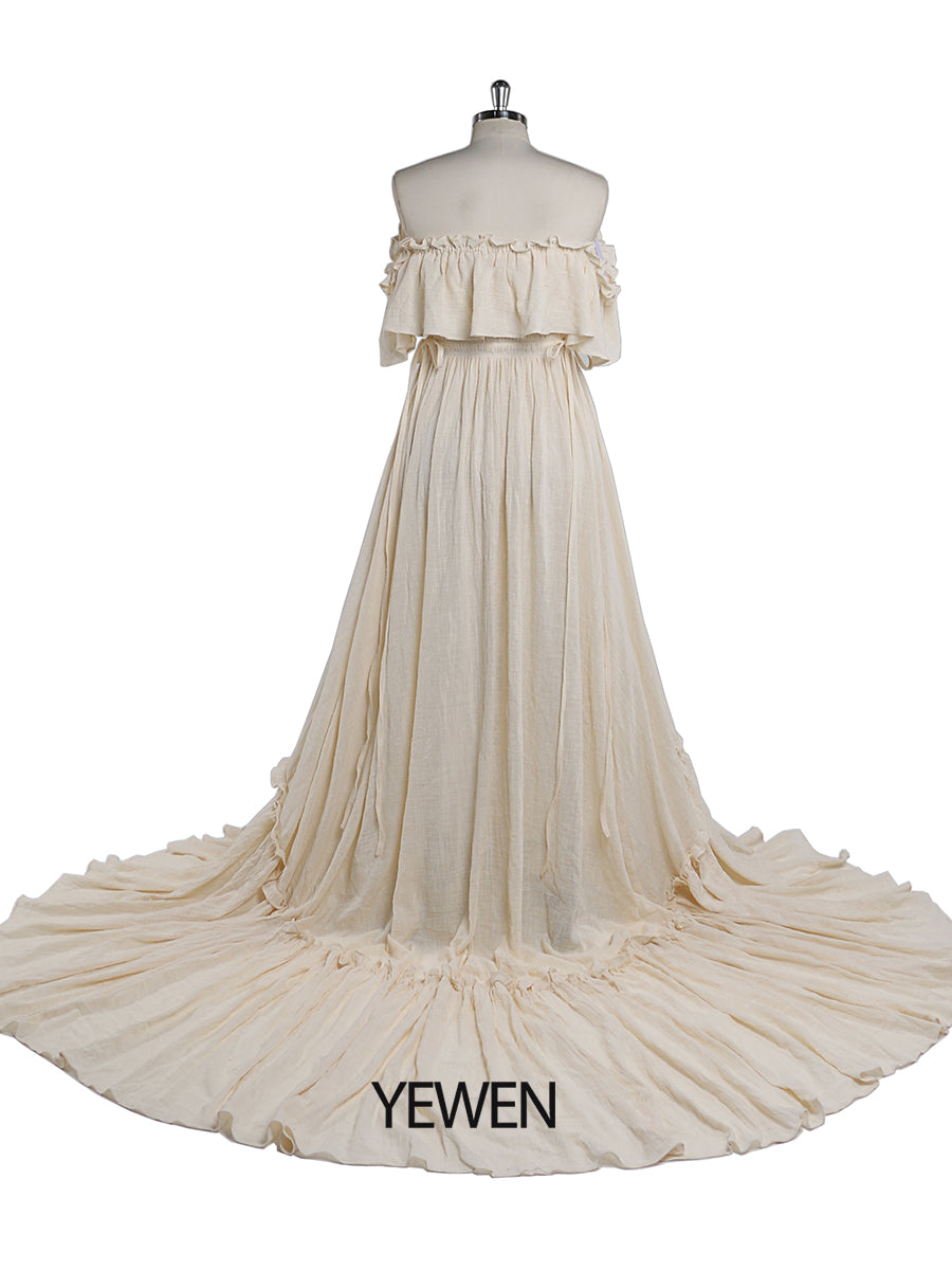 Elegantes schulterfreies Umstandskleid für Fotoshootings, verstellbare Taille, Umstandskleid für Babyparty, Maxikleid YEWEN YD22107