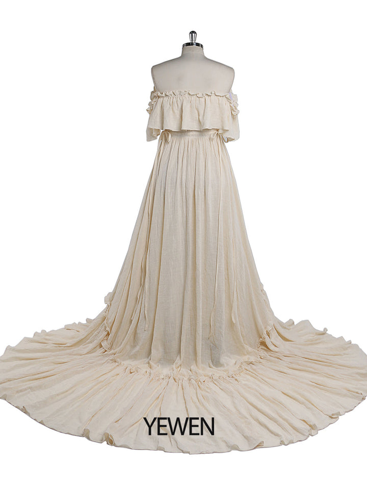 Elegantes schulterfreies Umstandskleid für Fotoshootings, verstellbare Taille, Umstandskleid für Babyparty, Maxikleid YEWEN YD22107