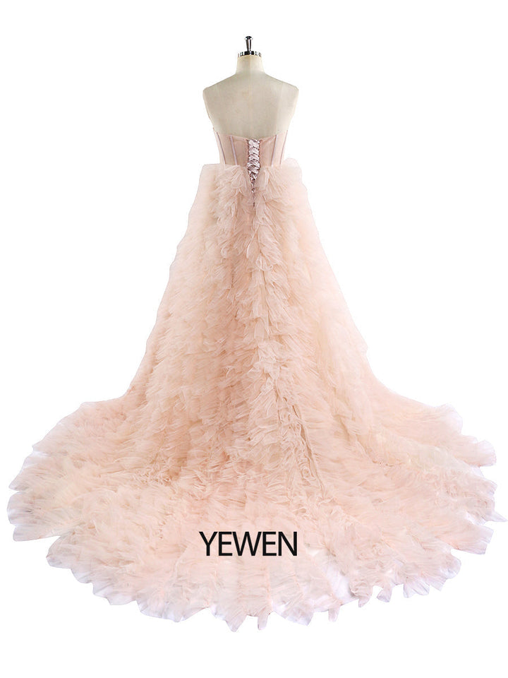 Elegantes, errötendes, rüschenbesetztes Tüll-Brautkleid, Foto-Shooting-Kleid, YEWEN YW220924 