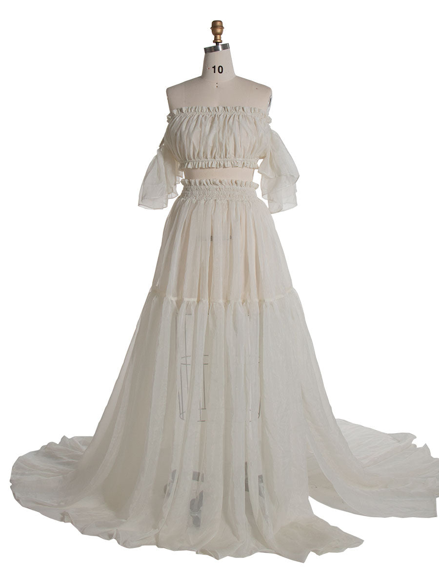 Seidenweiches Organza-Zweiteiler-Set für Damen im Boho-Stil/Oberteil und Rock für Schwangerschafts-Fotoshootings, YW230309