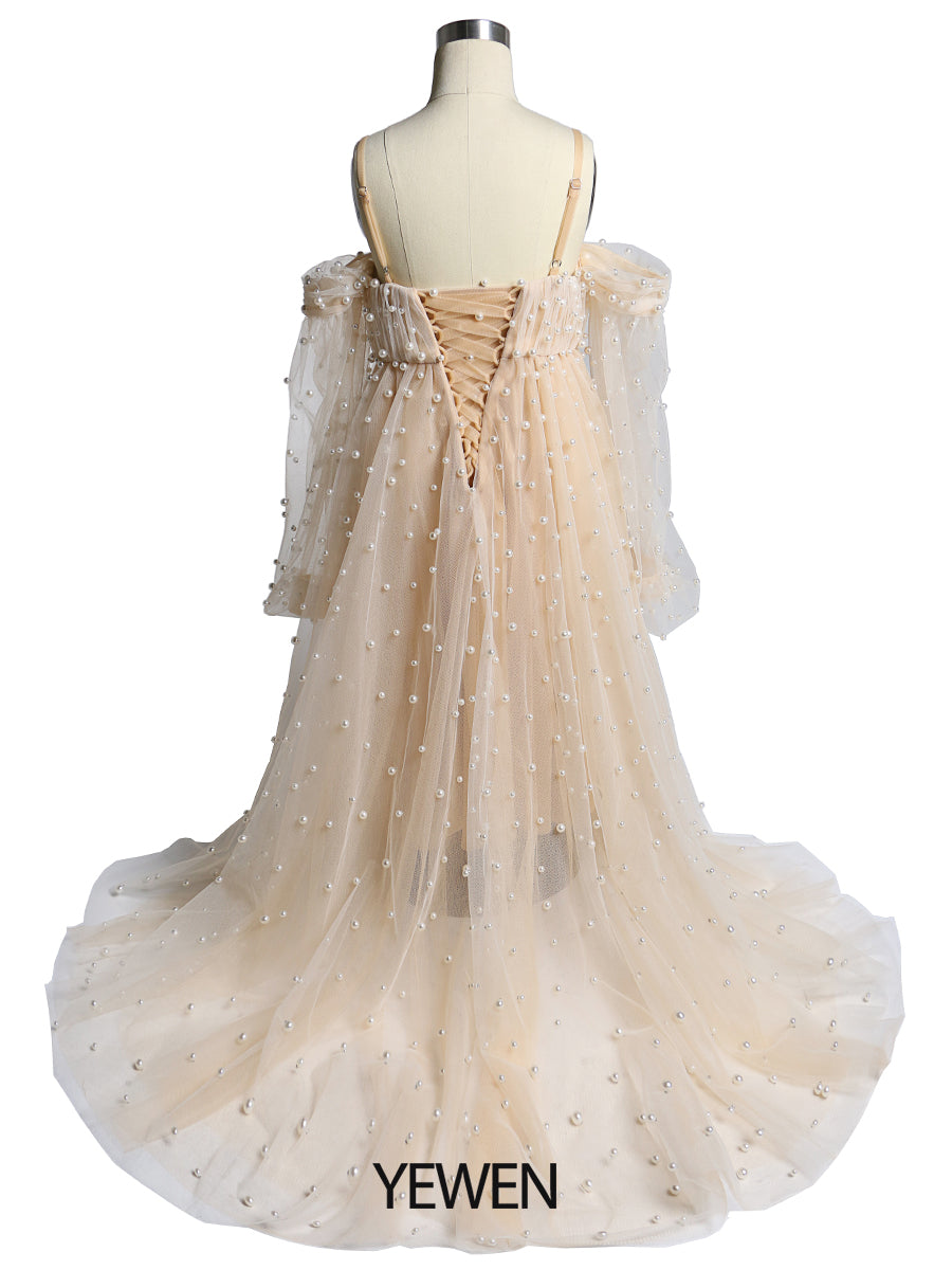 Tüll Perlen Mädchen Kleid für Fotoshooting Kinder Party Ballkleid Blumenmädchenkleider Kinder Partykleid für Hochzeit 