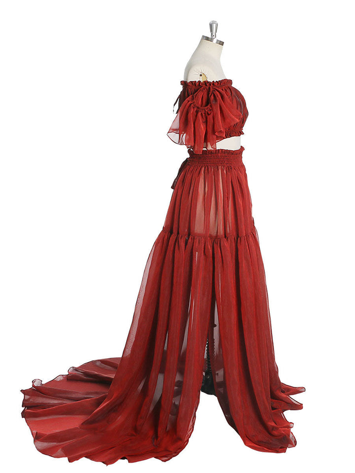 Seidenweiches Organza-Zweiteiler-Set für Damen im Boho-Stil/Oberteil und Rock für Schwangerschafts-Fotoshootings, YW230309