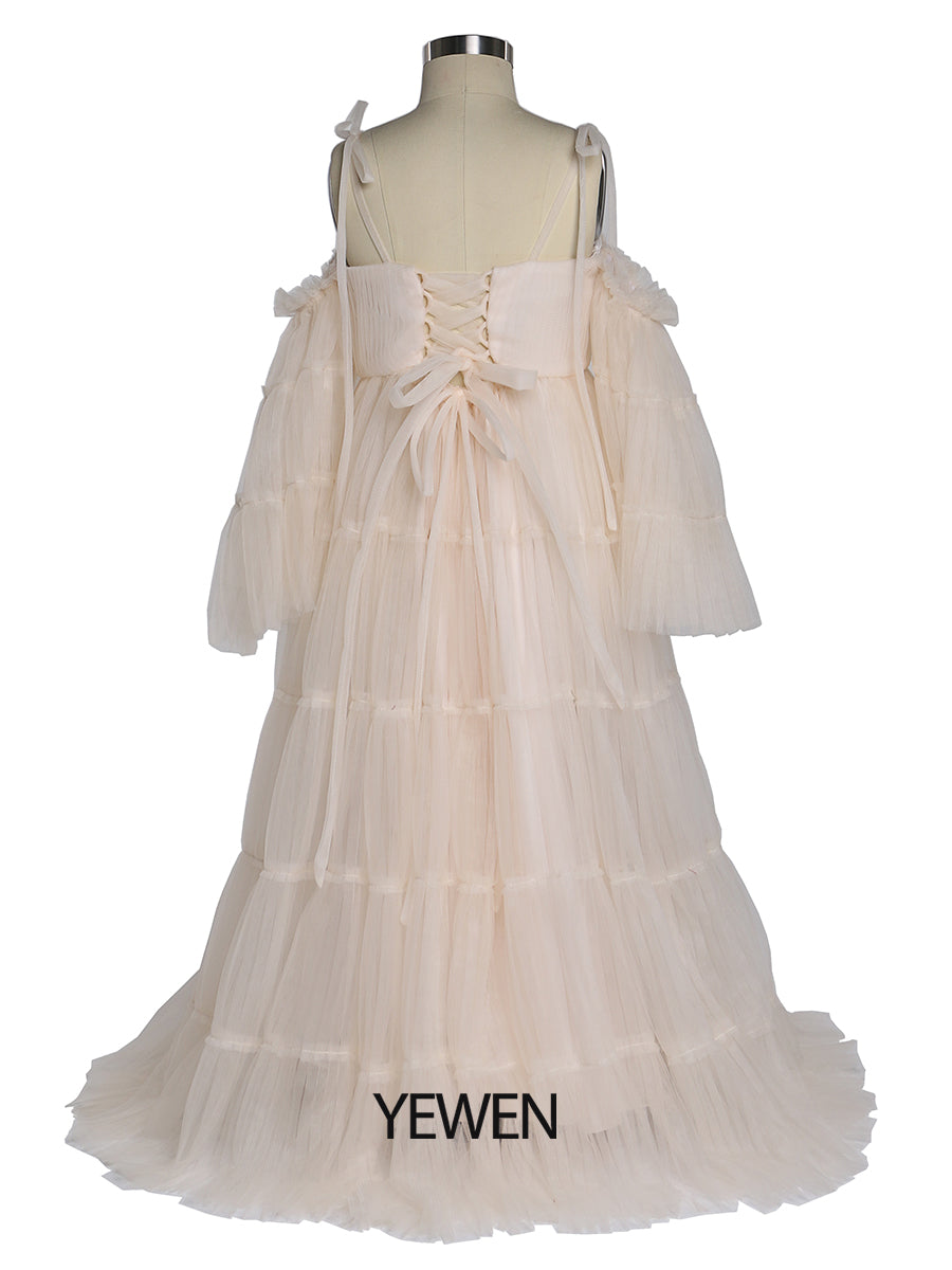 Tüll Plissee Mädchen Kleid für Foto Shooting Kinder Party Ballkleid Blumenmädchen Kleider Kinder Party Kleid für Hochzeit YEWEN YW211230 
