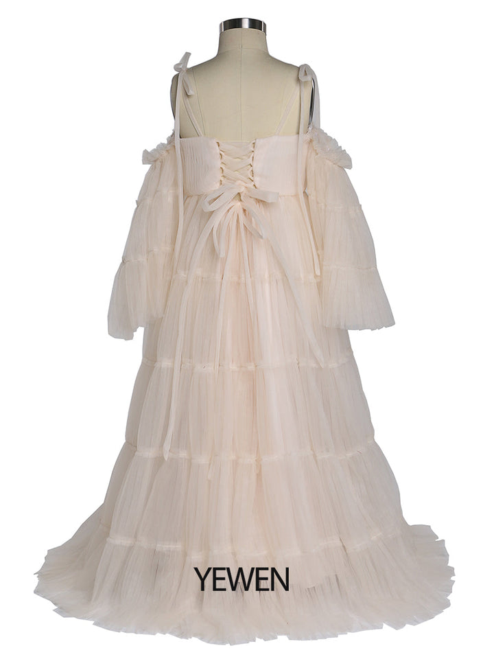 Tüll Plissee Mädchen Kleid für Foto Shooting Kinder Party Ballkleid Blumenmädchen Kleider Kinder Party Kleid für Hochzeit YEWEN YW211230 