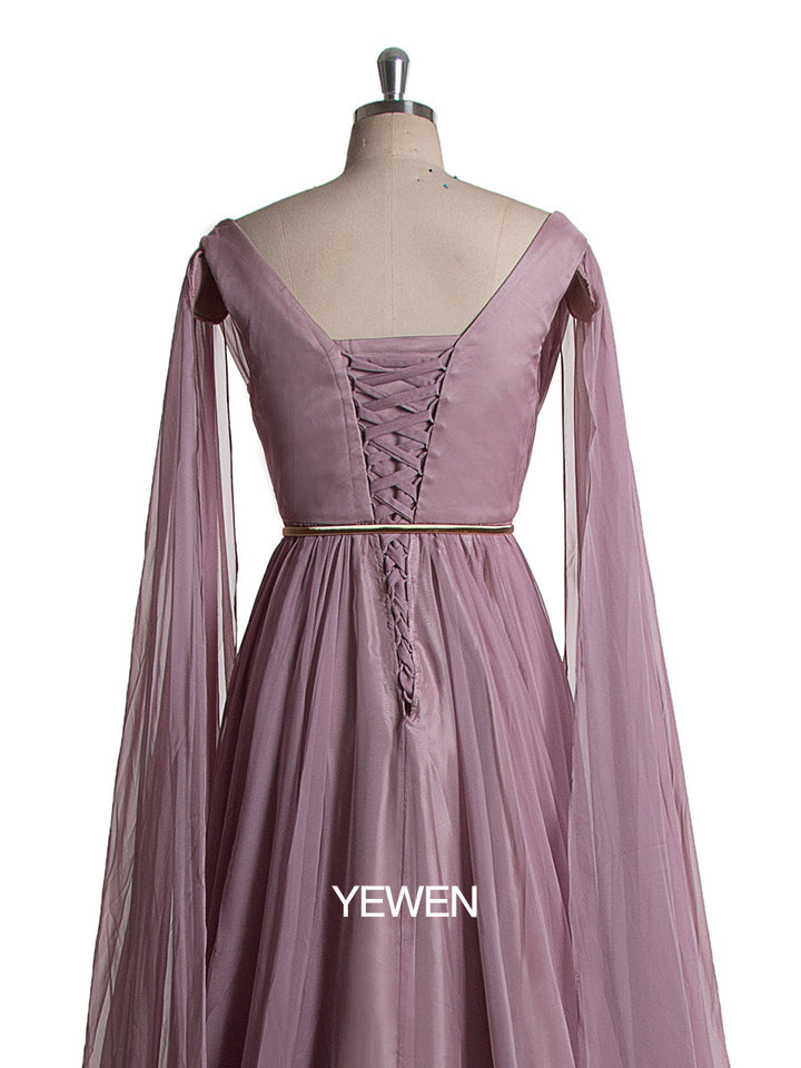Elegantes Chiffon-Partykleid für Damen mit V-Ausschnitt und Cape-Ärmeln 