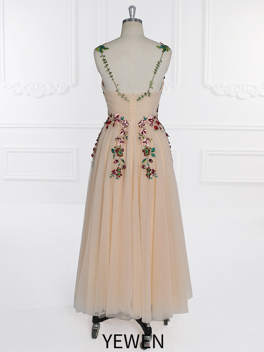 A Line Spaghetti Straps , Tea Length, Prom Dress , Party Dresses for Woman