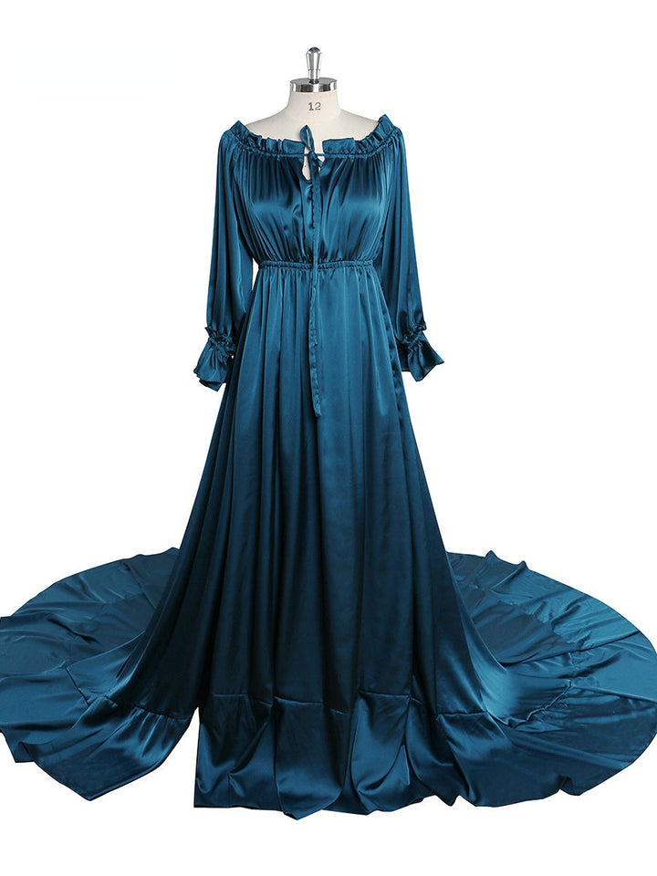 Verstellbare Schulter, volle Ärmel, Abendkleider, lange Strandfotografiekleider, Babypartykleid für Schwangere, YEWEN YD21801 
