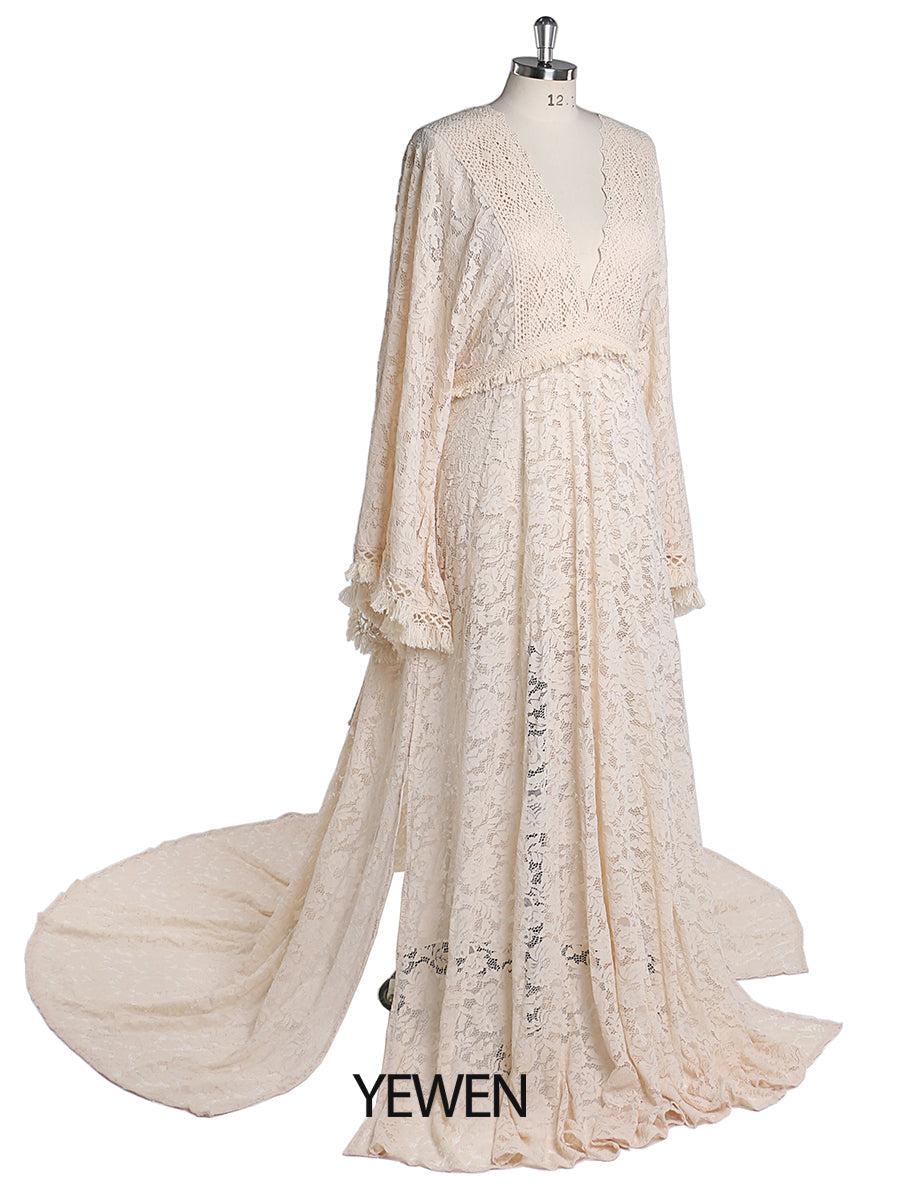 Backless Bohemian Lace Maternity Dress for Photo Shoot Adjustable Waist Maternity Gowns Baby Shower Dresses YEWEN YW220416
