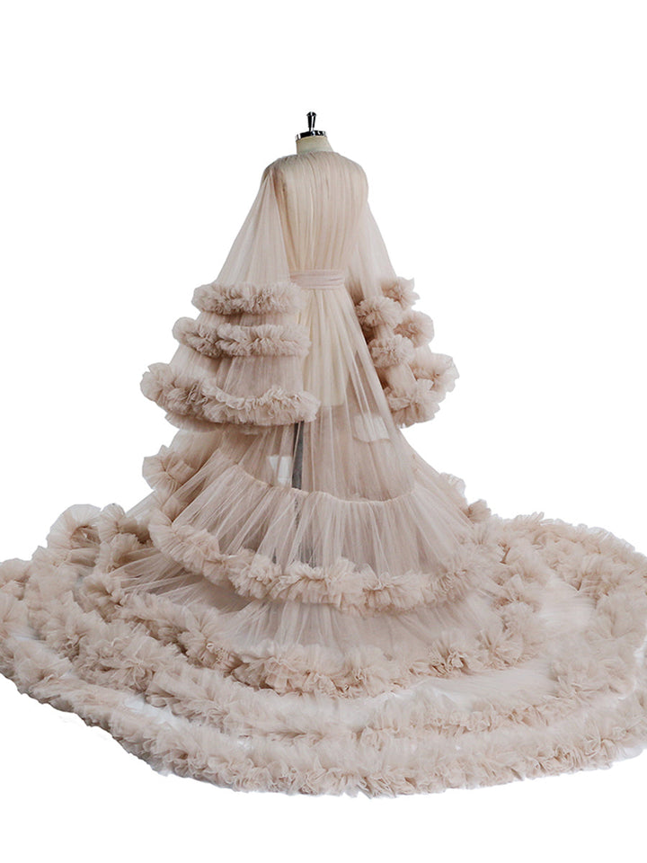 Langes Umstandskleid mit Tüllrüschen für Babyparty, Fotografie, Schwangeres Kleid YW220931 