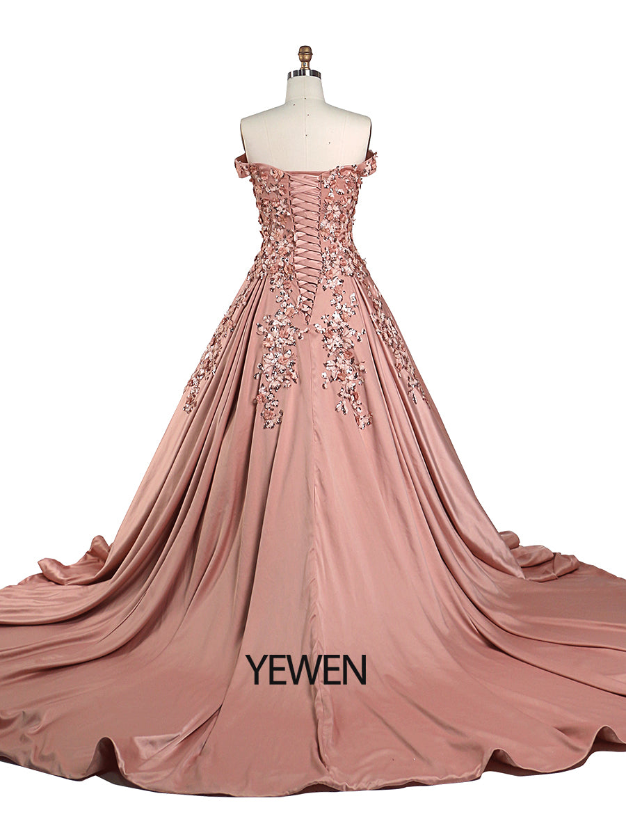 Neu Lange Ballkleider für Frauen Elegante Rose Satin Pailletten Blume Foto-shooting 