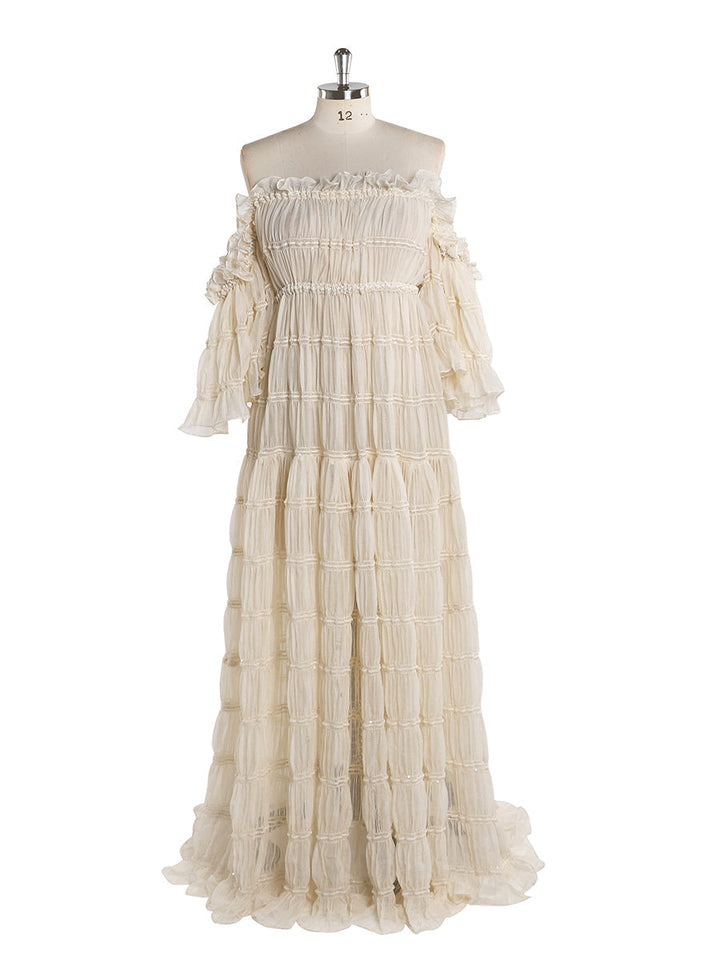 Elegantes schulterfreies Boho-Sommer-Strandkleid für Damen, Fotoshooting-Kleid, Seitenschlitz, YEWEN YW220511 