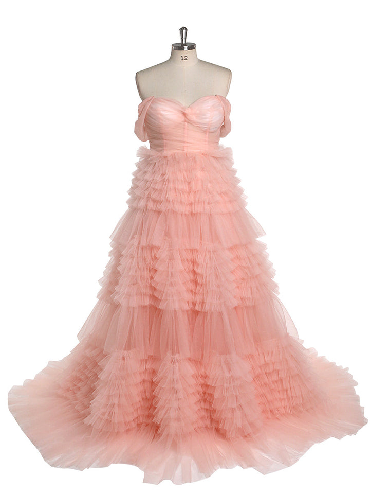 Gestuftes Tüll-Ballkleid, lang, elegant, schulterfrei, Sweetheart, Damen-Fotografie-Kleid, YEWEN