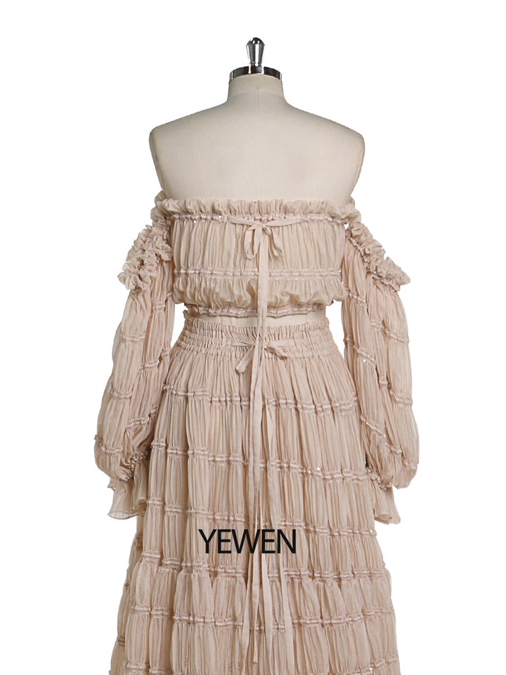 Elegant 2 Piece Set dress Boho Summer Beach Dress Woman Photo Shoot Gowns Side Slit  YEWEN YW220821
