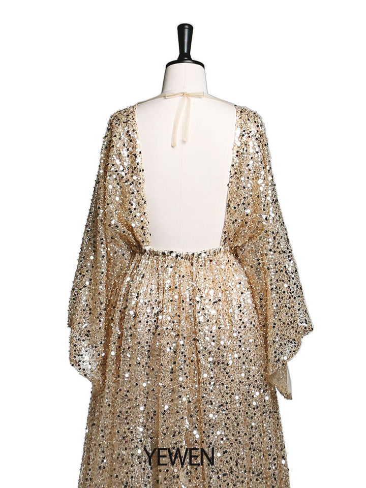 Umstandskleid mit goldenen Pailletten und Perlen für Fotoshootings, Stretch-Taille, Schwangerschaftsfotografie, Robe, Babyparty-Kleid YD21820 