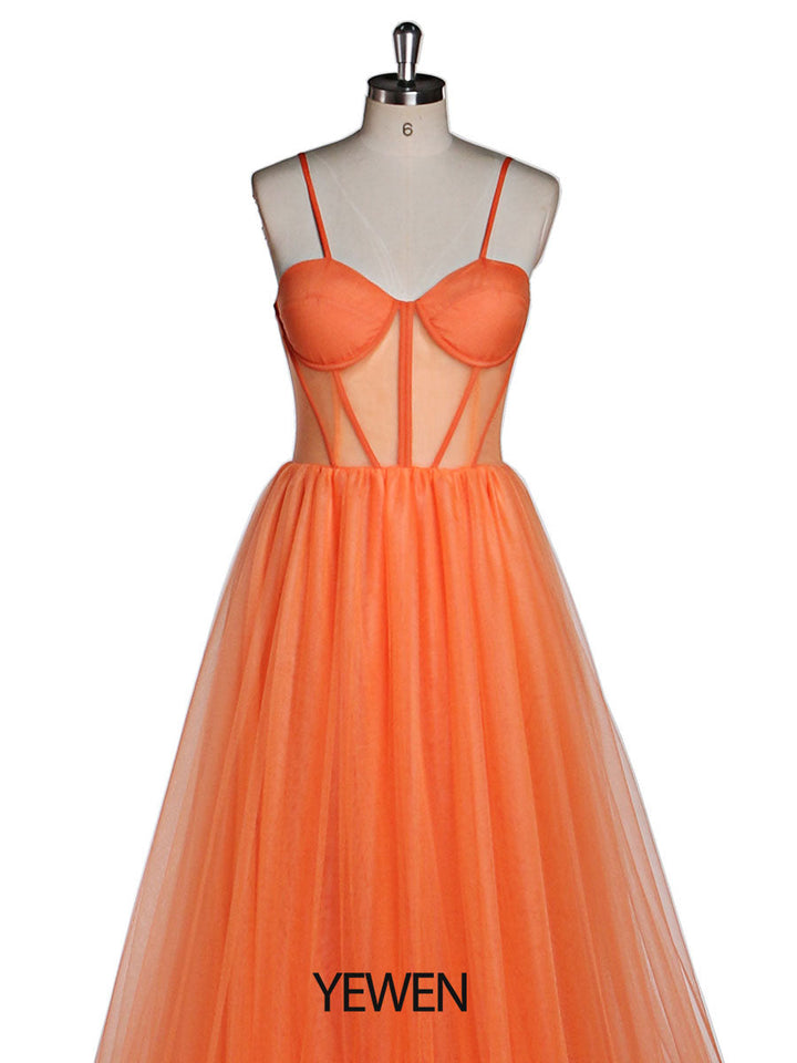 Oranges Tüll Abendkleid Lang Damen Formales Abschlussballkleid Flauschiges Maxi Fotoshootingkleid Hochzeitsgästekleid YEWEN 