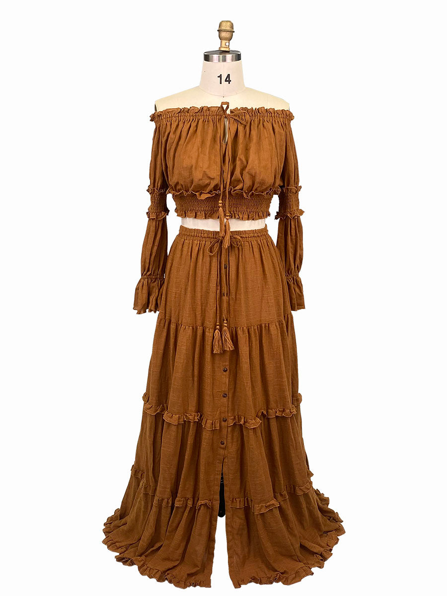 Two Pieces Set Dress , Adjustable Waist ,Woman Boho Photo Shoot Dresses
