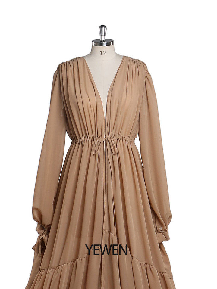 Chiffon Tan Farbe Custom Plus Größe Mutterschaft Kleid Fotografie Kleid YW220217 