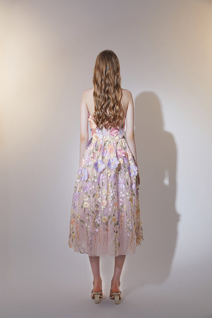 Mode Bunten Blumen Stickerei Elegante Party Kleid Sommer Ärmellose Kleider Dame Urlaub Abend Prom Vestido 