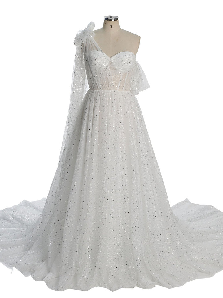 Glitzerndes Tüllkleid mit Sternenhimmel-Fotografie-Kleid, modisches Glitzer-Mesh-Designer-Ballkleid, lang, YEWEN YW010 