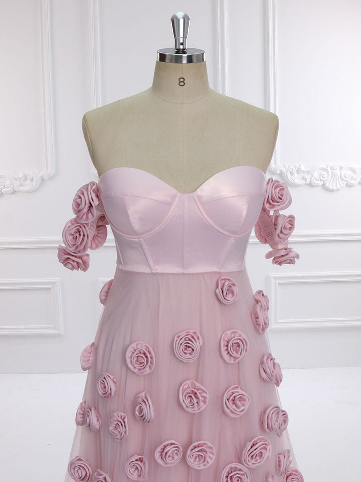 Zartrosa Ballkleid mit handgefertigten 3D-Blumen, schickes Brautkleid für Fotoshootings, YW231136 