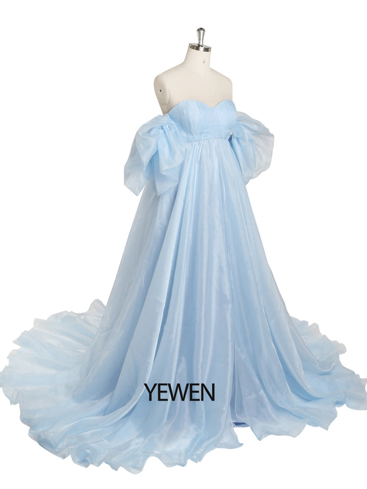 Elegante Organza-Kleider mit Puffärmeln für Fotoshootings, Strandparty-Kleider, YEWEN YW220527