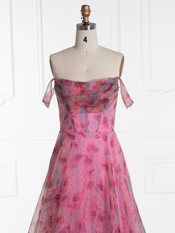 A-line, Elegant Off Shoulder, Printed Prom Dresses