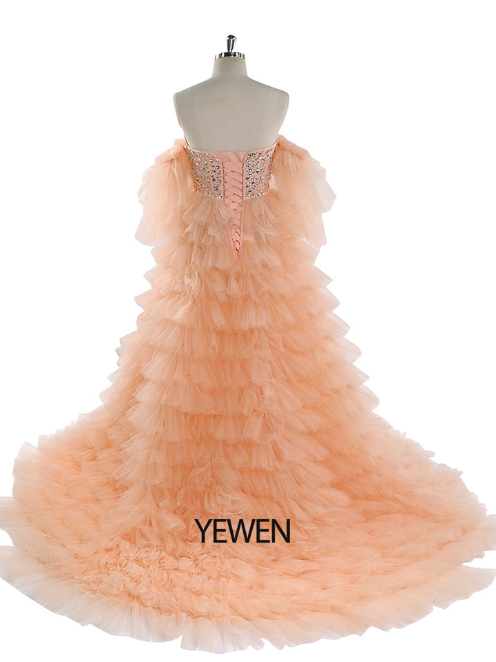 Kristall Perlen Tüll Tiered Lange Bunte Brautkleid Fotografie Kleider YW220705