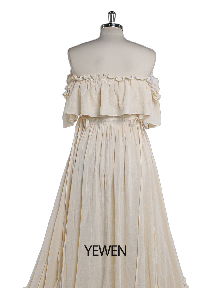 Elegantes schulterfreies Umstandskleid für Fotoshootings, verstellbare Taille, Umstandskleid für Babyparty, Maxikleid YEWEN YD22107