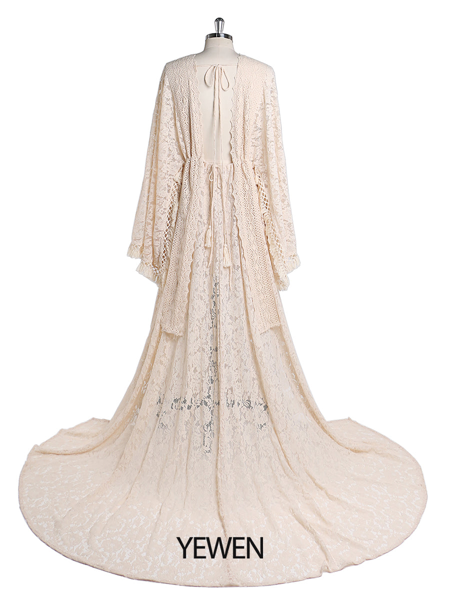 Backless Bohemian Lace Maternity Dress for Photo Shoot Adjustable Waist Maternity Gowns Baby Shower Dresses YEWEN YW220416