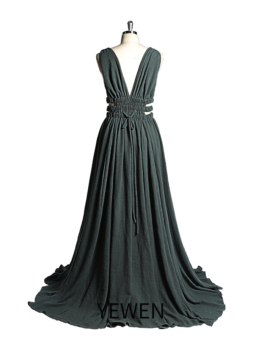 V-Ausschnitt Kleid mit elastischer Taille und Seitenschlitz für Fotoshootings, YW221118
