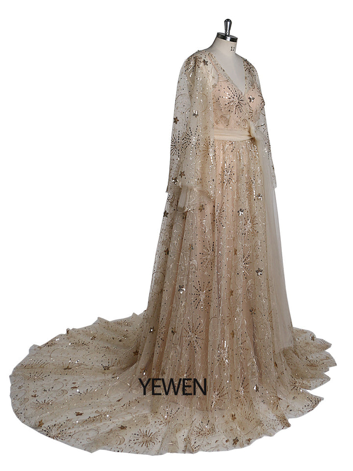 Sparkling Stars 2 in 1 Stretch-Unterkleid + Robe Abendkleider Elegantes Maxikleid Umstandsfotografie-Kleid YW21004 