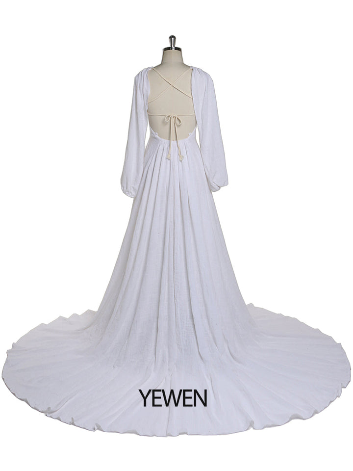 Umstandskleider mit V-Ausschnitt für Fotoshootings, seitlicher Schlitz, Schwangerschaftskleid, Maxikleid aus Baumwolle, YEWEN, Übergröße, YD21218