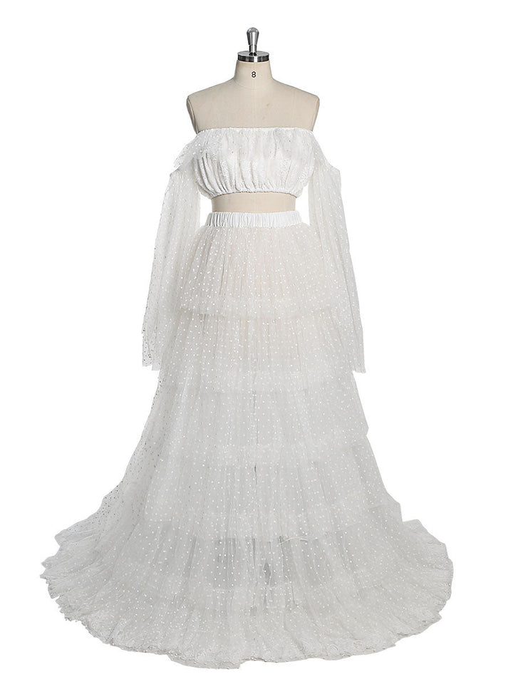 Boho Dot Tüll Umstandskleid für Fotoshooting Maxikleid Strandhochzeitskleid YW230316