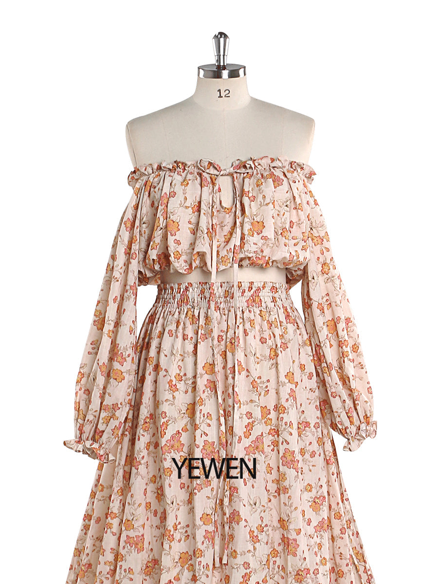 Elegant Cotton Floral Print Woman Maxi Dress Boho Beach 2 Pieces Gown Fancy Photography Props YD211229