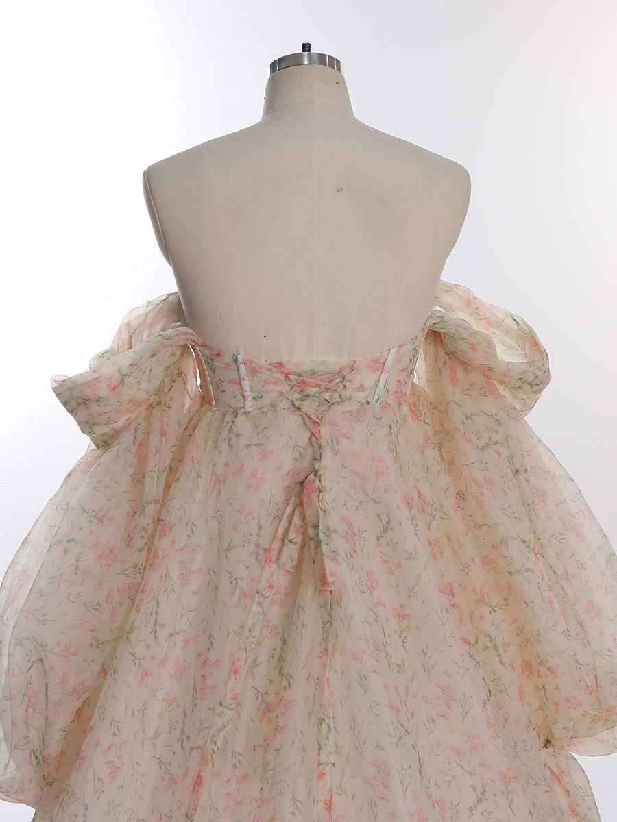Umstandskleid aus weicher Organza-Seide mit Blumendruck für Fotoshootings, Fotografie, Foto-Requisiten, Schnürung am Rücken, YW230304 